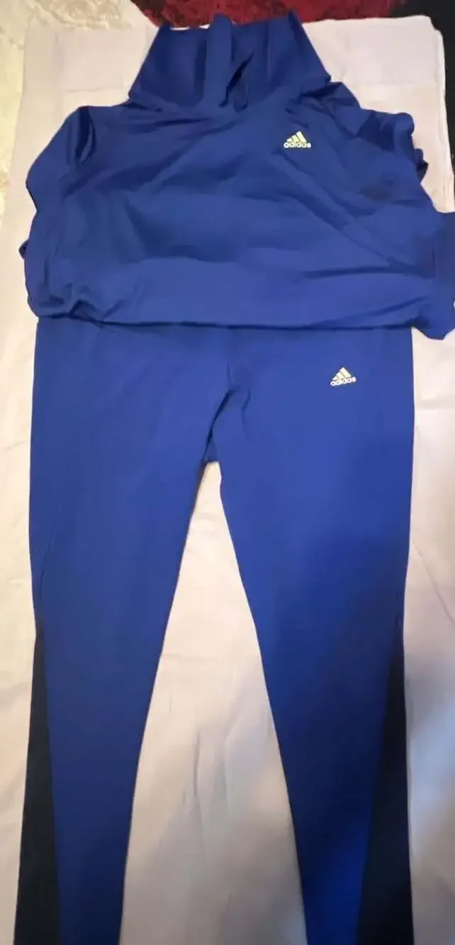 Adidas Blue Athletic Hoodie and Leggings Set